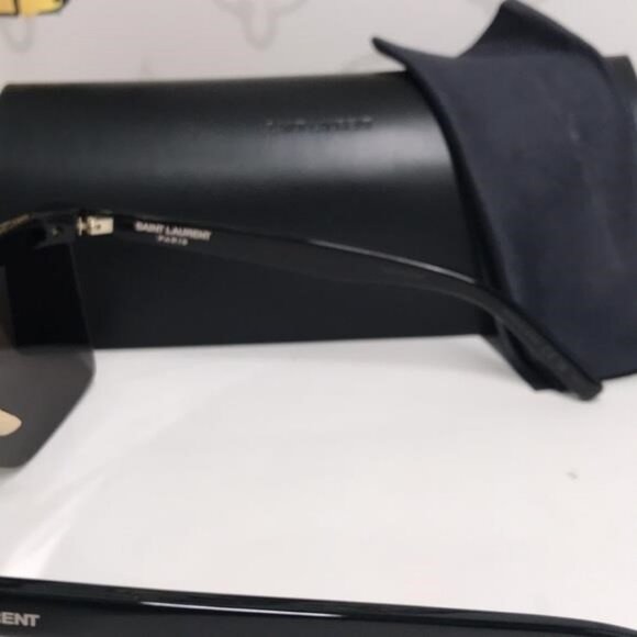 New Authentic Saint Laurent SL 537 Palace 001 – Black & Gold Shield Sunglasses - Picture 13 of 15